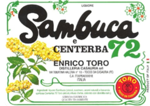 LIQUORE SAMBUCA E CENTERBA 72 ENRICO TORO Logo (EUIPO, 06.05.2013)