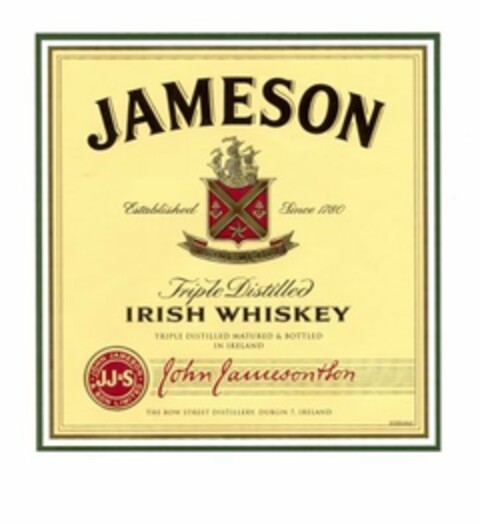 JAMESON Established Since 1780 Triple Distilled IRISH WHISKEY TRIPLE DISTILLED MATURED & BOTTLED IN IRELAND John Jameson & Son Logo (EUIPO, 04.01.2008)