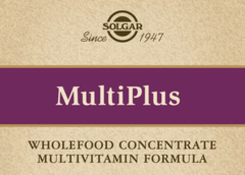 SOLGAR Since 1947 MultiPlus WHOLEFOOD CONCENTRATE MULTIVITAMIN FORMULA Logo (EUIPO, 02/27/2015)