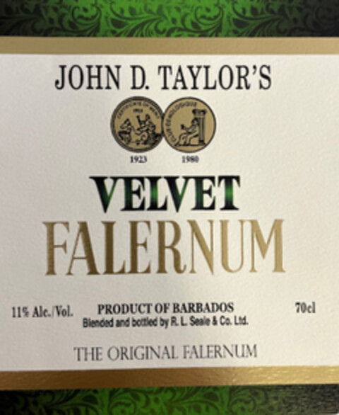 JOHN D. TAYLOR'S VELVET FALERNUM Logo (EUIPO, 04.10.2021)