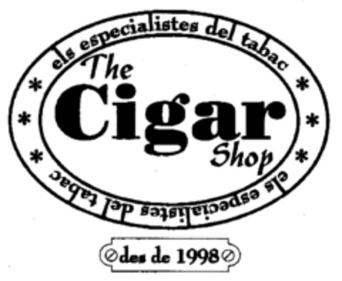 The Cigar Shop els especialistes del tabac * * * els especialistes del tabac * * * des de 1998 Logo (EUIPO, 05/05/1999)