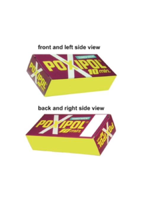 front and left side view TRANSPARENT POXIPOL 10 min. POXIPOL 10 min. back and right side view TRANSPARENT POXIPOL 10 min. POXIPOL 10 min. Logo (EUIPO, 21.03.2016)