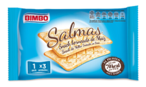 BIMBO SALMAS SNACK HORNEADO DE MAIZ SNACK DE MILHO TOSTADO NO FORNO EL PICOTEO SALUDABLE CON SOLO 70 KCAL POR PACK Logo (EUIPO, 29.10.2015)