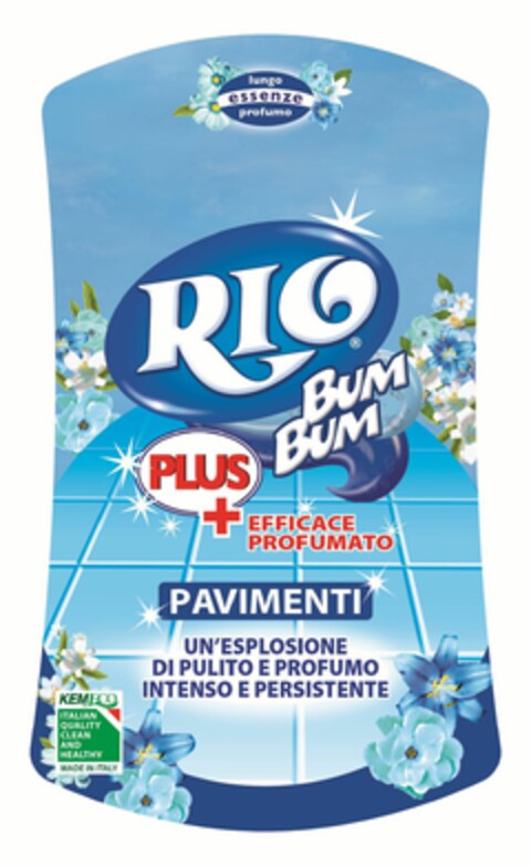 RIO BUM BUM PLUS + EFFICACE PROFUMATO PAVIMENTI UN'ESPLOSIONE DI PULITO E PROFUMO INTENSO E PERSISTENTE Logo (EUIPO, 28.12.2018)