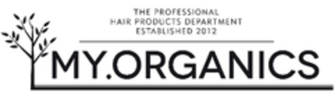 THE PROFESSIONAL HAIR PRODUCTS DEPARTMENT ESTABLISHED 2012 MY.ORGANICS Logo (EUIPO, 01/31/2013)