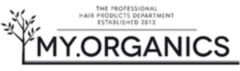 THE PROFESSIONAL HAIR PRODUCTS DEPARTMENT ESTABLISHED 2012 MY.ORGANICS Logo (EUIPO, 31.01.2013)