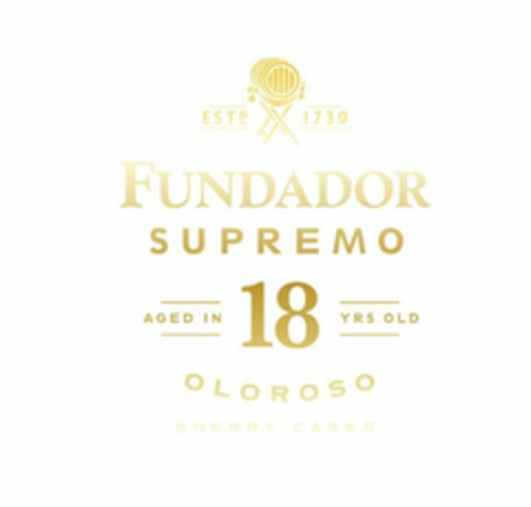 ESTD 1730 FUNDADOR SUPREMO AGED IN 18 YRS OLD OLOROSO SHERRY CASKS Logo (EUIPO, 16.07.2020)