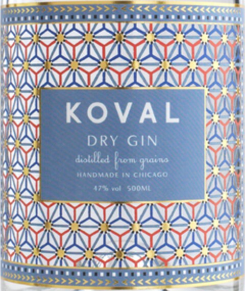 KOVAL DRY GIN distilled from grains HANDMADE IN CHICAGO Logo (EUIPO, 03/19/2016)