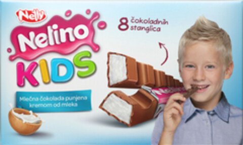 Netly Nelino KIDS 8 čokoladnih stanglica Mlečna čokolada punjena kremom od mleka Logo (EUIPO, 07.03.2018)