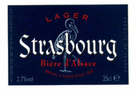LAGER Strasbourg Bière d'Alsace BREWED IN ALSACE SINCE 1640 Logo (EUIPO, 29.06.1999)