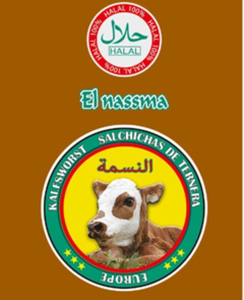 HALAL 100% El nassma KALFSWORST SALCHICHAS DE TERNERA EUROPE Logo (EUIPO, 11.06.2014)