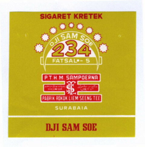 SIGARET KRETEK DJI SAM SOE 234 FATSAL - 5 P.T.H.M. SAMPOERNA PABRIK ROKOK LIEM SEENG TEE SURABAIA DJI SAM SOE Logo (EUIPO, 22.06.2001)