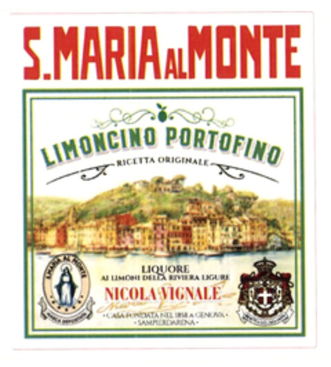 S. MARIA AL MONTE LIMONCINO PORTOFINO RICETTA ORIGINALE LIQUORE AL LIMONE DELLA RIVIERA LIGURE NICOLA VIGNALE CASA FONDATA NEL 1858 A GENOVA SAMPIERDARENA Logo (EUIPO, 08/11/2017)