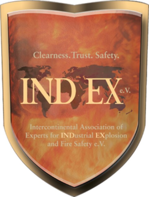 Clearness. Trust. Safety. IND EX e.V. Interncontinental Association of Experts for INDustrial EXplosion and Fire Safety e.V. Logo (EUIPO, 06/13/2022)