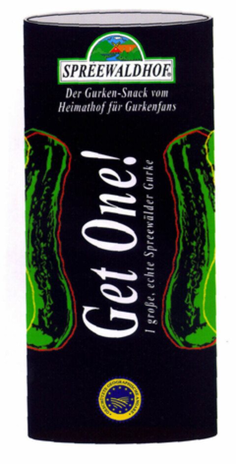 Get One! I große, echte Spreewälder Gurke SPREEWALDHOF Der Gurken-Snack vom Heimathof für Gurkenfans Logo (EUIPO, 12/30/1999)