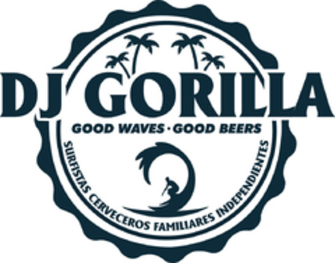 DJ GORILLA GOOD WAVES GOOD BEERS SURFISTAS CERVECEROS FAMILIARES INDEPENDIENTES Logo (EUIPO, 30.07.2018)