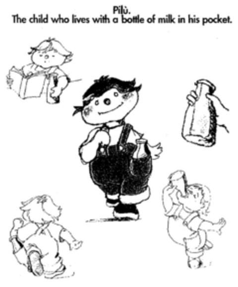 Pilù. The child who lives with a bottle of milk in his pocket. Logo (EUIPO, 11/09/1998)