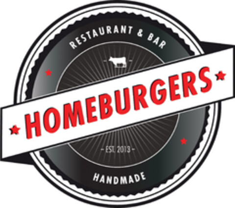 HOMEBURGERS, RESTAURANT & BAR, HANDMADE, EST. 2013 Logo (EUIPO, 18.02.2016)