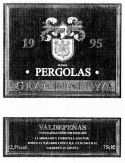 1995 PEDRO PERGOLAS GRAN RESERVA VALDEPEÑAS Logo (EUIPO, 03/27/2002)