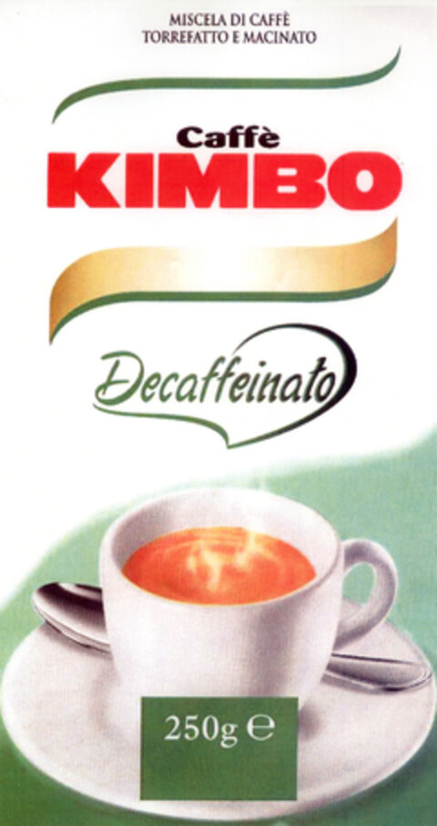 MISCELA DI CAFFE' TORREFATTO E MACINATO Caffè KIMBO Decaffeinato Logo (EUIPO, 23.09.2004)