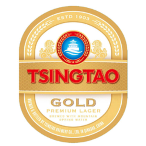 TSINGTAO GOLD PREMIUM LAGER BREWED WITH MOUNTAIN SPRING WATER Logo (EUIPO, 10.10.2019)