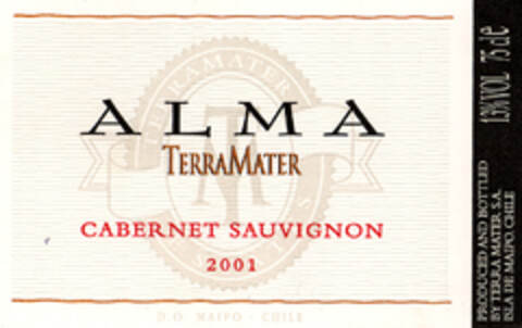 ALMA TERRAMATER CABERNET SAUVIGNON 2001 D. O. MAIPO - CHILE Logo (EUIPO, 03/23/2004)