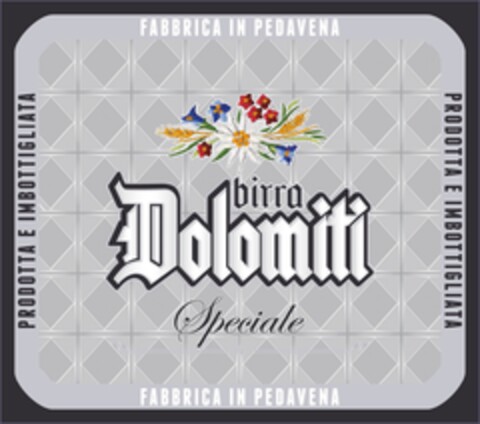 PRODOTTA E IMBOTTIGLIATA FABBRICA IN PEDAVENA BIRRA DOLOMITI SPECIALE Logo (EUIPO, 09.10.2019)