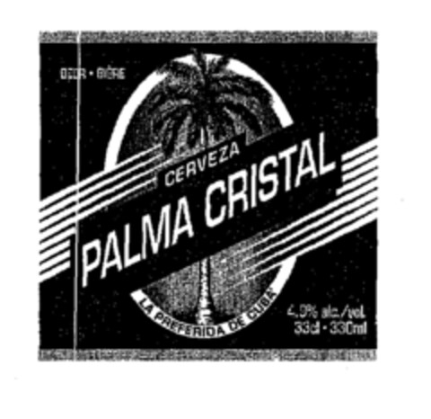 CERVEZA PALMA CRISTAL LA PREFERIDA DE CUBA. BEER.BIERE 4,0% alc./vcl. 33cl.330ml Logo (EUIPO, 04.05.2001)