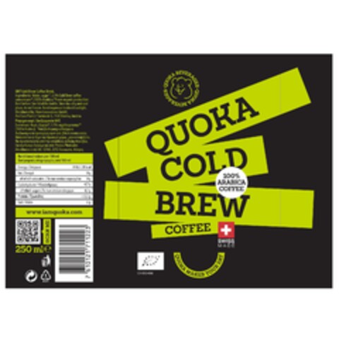 QUOKA COLD BREW COFFEE, 100%ARABICA COFFEE Logo (EUIPO, 12/22/2020)