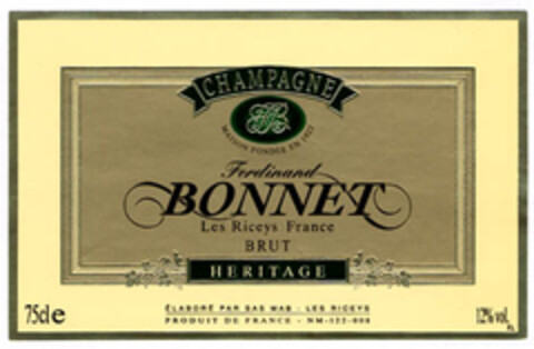 CHAMPAGNE Ferdinand BONNET Les Riceys France BRUT HERITAGE Logo (EUIPO, 12/13/2006)