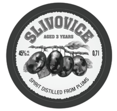 SLIVOVICE AGED 3 YEARS 45% 0,7L  SPIRIT DISTILLED FROM PLUMS Logo (EUIPO, 04/11/2010)