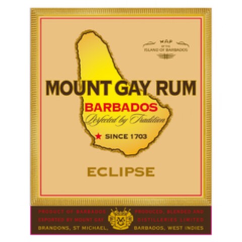 MOUNT GAY RUM BARBADOS PERFECTED BY TRADITION
SINCE 1703 ECLIPSE Logo (EUIPO, 14.09.2010)