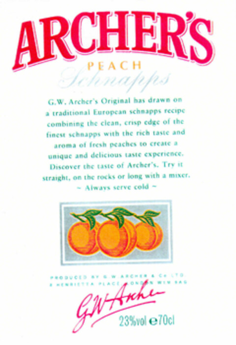 ARCHER'S PEACH Schnapps Logo (EUIPO, 01/03/1997)
