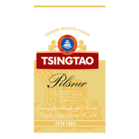 PREMIUM IMPORTED PILSNER TSINGTAO Pilsner PREMIUM BEER IMPORTED Premium quality traditionally crafted Pilsner beer, Brewed by Tsingtao Brewery Co., Ltd. ESTD 1903 Logo (EUIPO, 10/10/2019)