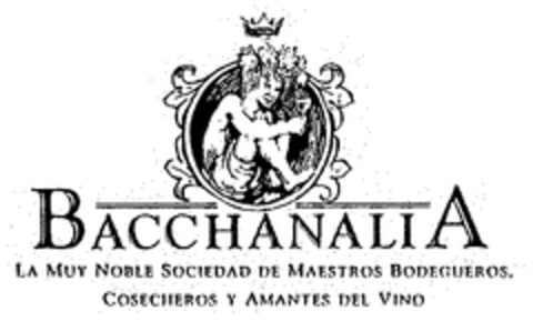 BACCHANALIA LA MUY NOBLE SOCIEDAD DE MAESTROS BODEGUEROS, COSECHEROS Y AMANTES DEL VINO Logo (EUIPO, 09/24/1998)