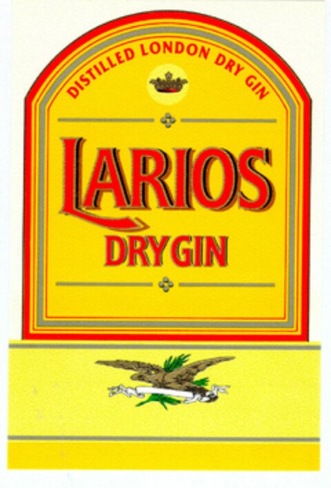 LARIOS DRY GIN DISTILLED LONDON DRY GIN Logo (EUIPO, 01.04.1996)