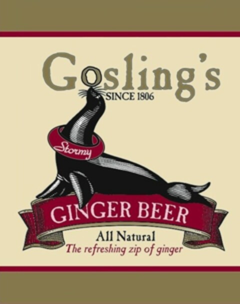 GOSLING'S SINCE 1806 STORMY GINGER BEER ALL NATURAL THE REFRESHING ZIP OF GINGER Logo (EUIPO, 03/04/2014)
