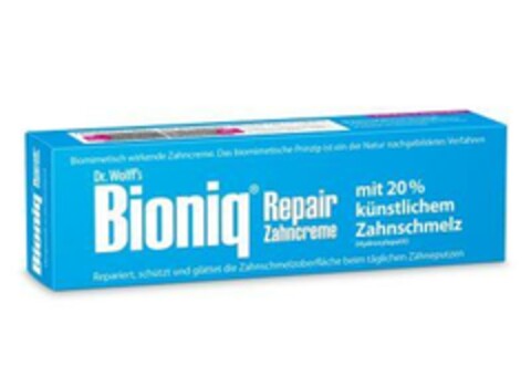 Dr. Wolff's Bioniq Repair Zahncreme mit 20% künstlichem Zahnschmelz Logo (EUIPO, 09/15/2023)