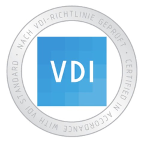 VDI NACH VDI-RICHTLINIE GEPRÜFT CERTIFIED IN ACCORDANCE WITH  VDI STANDARD Logo (EUIPO, 10/19/2021)
