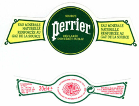 EAU MINÉRALE NATURELLE RENFORCÉE AU GAZ DE LA SOURCE perrier Logo (EUIPO, 26.06.1996)