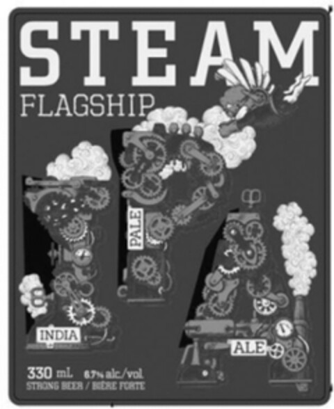 STEAM FLAGSHIP INDIA PALE ALE 330 ML. 6.7% alc./vol. STRONG BEER / BIÈRE FORTE Logo (EUIPO, 02.05.2018)