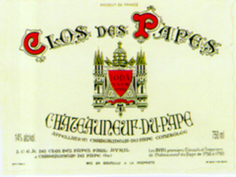 CLOS DES PAPES CHATEAUNEUF-DU-PAPE Logo (EUIPO, 02/17/2003)