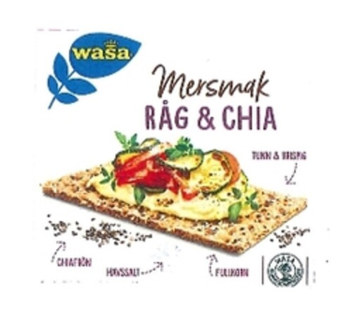 WASA, MERSMAK, RAG & CHIA, TUNN & KRISPIG, CHIAFRON, HAVSSALT, FULLKORN, WASA CO2 KLIMATKOMPENSERAT Logo (EUIPO, 26.08.2021)