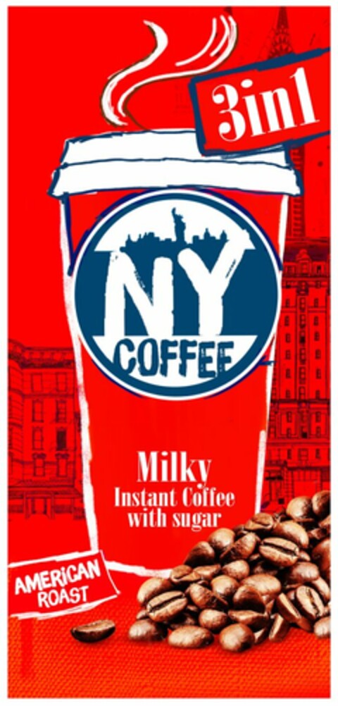 3 in 1 NY COFFEE Milky Instant Coffee with sugar AMERICAN ROAST Logo (EUIPO, 08/06/2014)