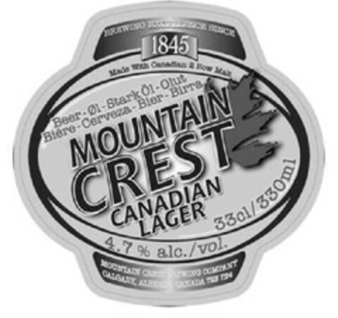 1845 MOUNTAIN CREST CANADIAN LAGER Logo (EUIPO, 14.03.2013)