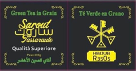 Green Tea in Grain Sarout Tassaraute Qualità Superiore Té Verde en Grano HBOUB R35O5 Logo (EUIPO, 20.05.2020)