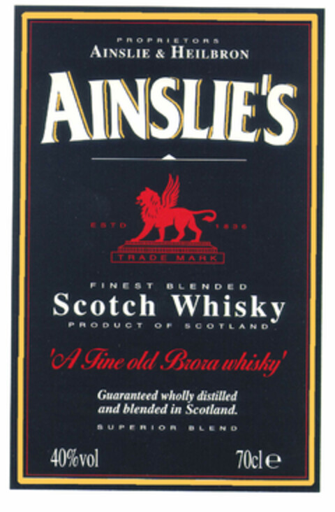 AINSLIE'S Scotch Whisky Logo (EUIPO, 10.11.1999)