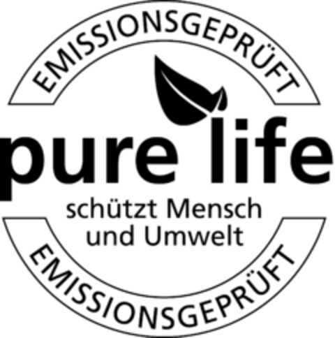 pure life EMISSIONSGEPRÜFT schützt Mensch und Umwelt Logo (EUIPO, 21.04.2016)