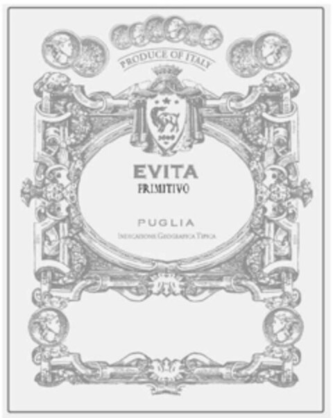 Evita, primitivo, Produce of Italy, Puglia, Indicazione geografica tipica Logo (EUIPO, 11/25/2015)