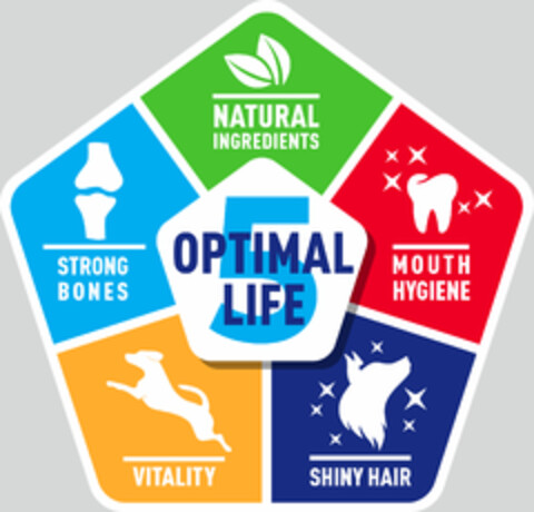 OPTIMAL LIFE 5 STRONG BONES VITALITY SHINY HAIR MOUTH HYGIENE NATURAL INGREDIENTS Logo (EUIPO, 13.06.2022)